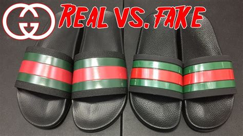 difference between real and fake white gucci slides|Gucci knockoff slides.